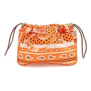 Hermes Pouch Foolby 20 Orange 100% Silk Bag-in-Bag for Women Paisley Pattern Ban